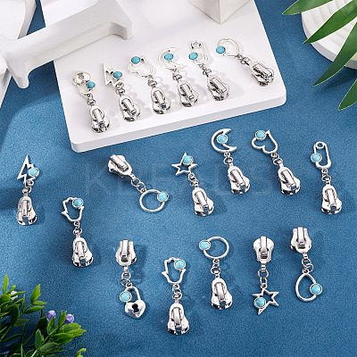 18Pcs 9 Styles Alloy Resin Replacement Zipper Sliders HJEW-TAC0099-1