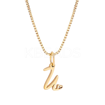 1pc Brass Chain & 304 Stainless Steel Letter Pendant Necklaces NJEW-LP0001-40U-G-1