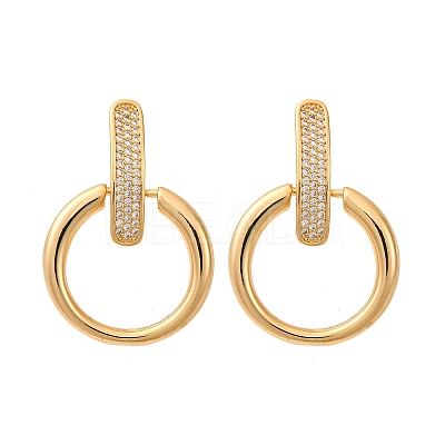 Brass Micro Pave Clear Cubic Zirconia Ring Dangle Stud Earrings EJEW-F374-01G-1