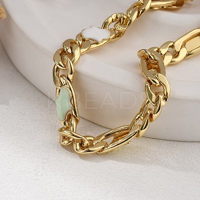 Brass Enamel Links Bracelets for Women BJEW-B125-06G-1