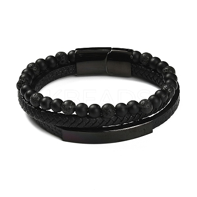 Natural Lava Rock & Glass Round Beaded Bracelets BJEW-G732-02A-1