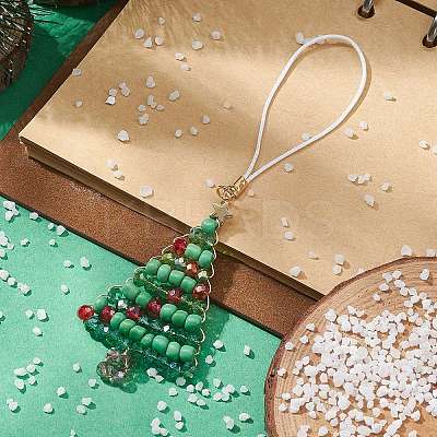 Christmas Glass Seed Beaded Pendant Decorations HJEW-TA00013-01-1