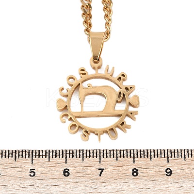 201 Stainless Steel Costura Sewing Machine Holloe Pendant Necklaces LS-NJEW-K283-28G-1