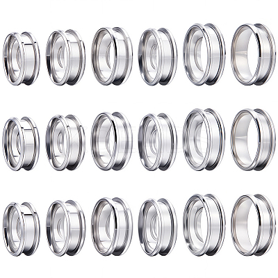 18Pcs 6 Size 201 Stainless Steel Grooved Finger Ring Settings RJEW-SC0001-05P-1