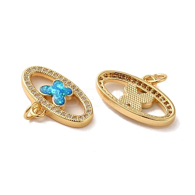 Brass Micro Pave Cubic Zirconia with Synthetic Opal Pendants KK-D096-11G-1