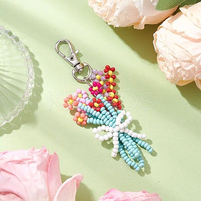 Bouquet Glass Seed Beaded Pendant Decoration HJEW-JM02561-03-1