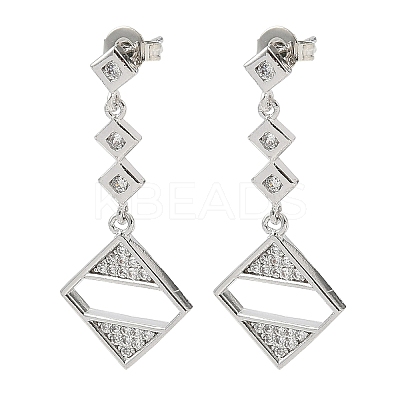 Rhombus Brass Micro Pave Clear Cubic Zirconia Dangle Stud Earrings LS-EJEW-F383-10P-1