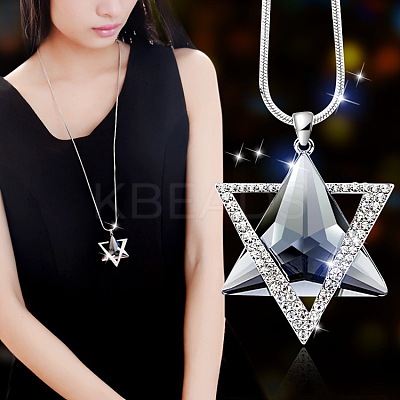 Alloy Crystal Rhinestone and Slate Gray Glass Pendant Long Necklaces FS-WG47C14-02-1