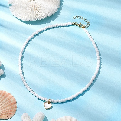Bohemia Freshwater Shell Heart Pendant Necklaces NJEW-JN04774-1
