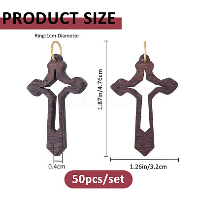 50Pcs Cross Wood Pendants PALLOY-FH00175-1