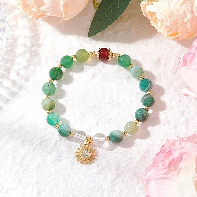 3Pcs Natural Striped Agate &  Amethyst & Tiger Eye & Rose Quartz & Quartz Crystal Round Beaded Bracelets for Women BJEW-JB11934-1