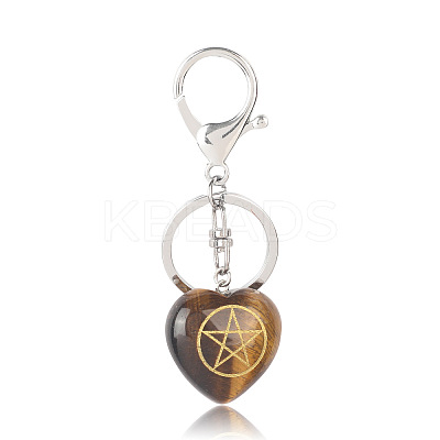 Natural Tiger Eye Heart with Kore Symbol Keychain PW-WG17998-11-1