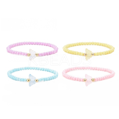 Opaque Acrylic & Brass Beaded Stretch Bracelets BJEW-JB09122-1
