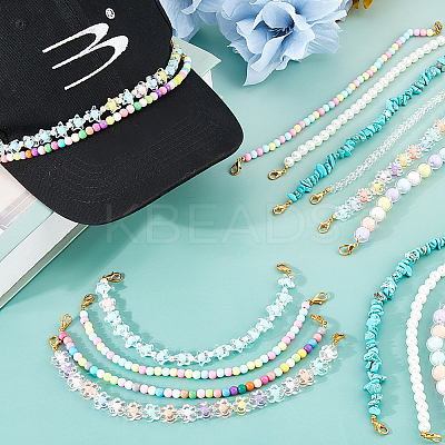 16Pcs 8 Styles Acrylic & Glass & Synthetic Turquoise Baseball Cap Chain HJEW-FH00162-1