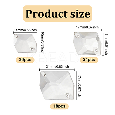 72Pcs 3 Style Irregular Rhombus Glass Sew On Rhinestone GLAA-GO0001-14-1