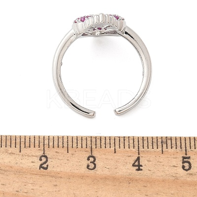 Sacred Heart Brass Micro Pave Cubic Zirconia Cuff Rings for Women RJEW-B117-01P-03-1