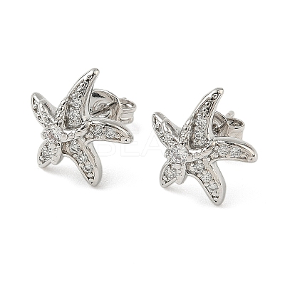 Brass Micro Pave Clear Cubic Zirconia Stud Earrings EJEW-A145-03D-P-1