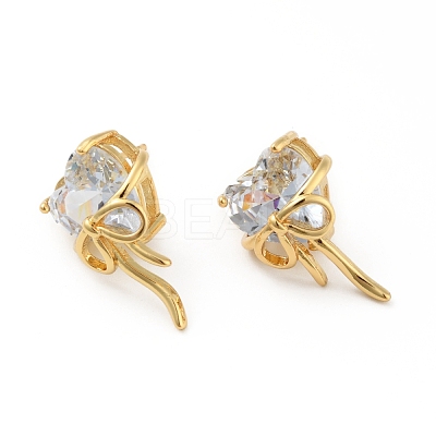 Cubic Zirconia Heart with Bowknot Stud Earrings EJEW-B013-10G-1