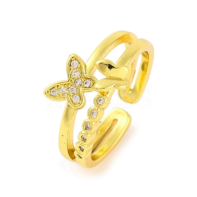 Butterfly Brass Micro Pave Clear Cubic Zirconia Open Cuff Rings for Women RJEW-U003-06G-1