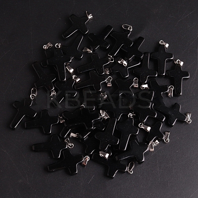 Natural Black Stone Pendants G-PW0006-02P-09-1