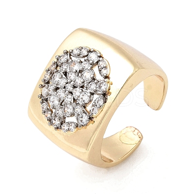 Brass Micro Pave Clear Cubic Zirconia Cuff Rings RJEW-H262-05G-1