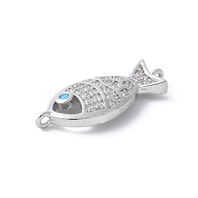 Brass Micro Pave Clear Cubic Zirconia Fish Links Connector Charms KK-K399-06P-1
