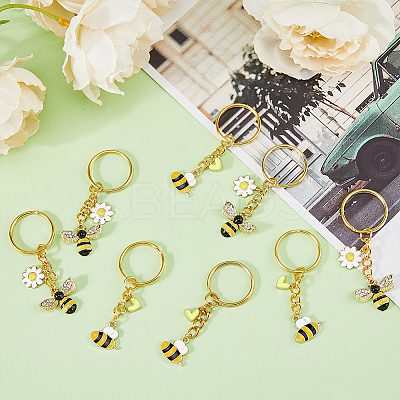 8Pcs 2 Style Alloy & Brass Enamel Keychains KEYC-DC0001-14-1