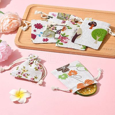 24Pcs 6 Colors Floral Animal Printed Burlap Packing Pouches ABAG-FS0001-13-1