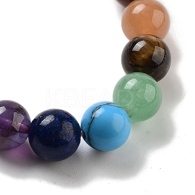 Natural Rose Quartz Round Beaded Chakra Stretch Bracelets BJEW-K251-01G-1