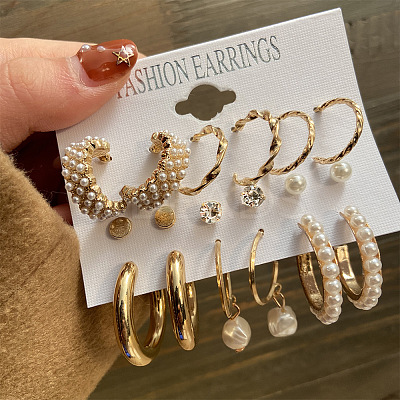Alloy & Plastic Pearl & Rhinestone Earring Sets WG01624-20-1