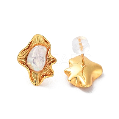 Flower Natural Pearl Stud Earrings for Women EJEW-E303-24G-1