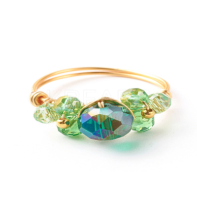 Electroplate Faceted Glass Beads Finger Ring X1-RJEW-TA00014-02-1