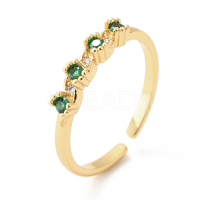 Cubic Zirconia Flat Round Open Cuff Ring RJEW-H101-05G-1