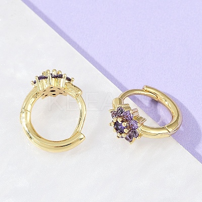 Brass Micro Pave Cubic Zirconia Hoop Earrings EJEW-S277-07G-1