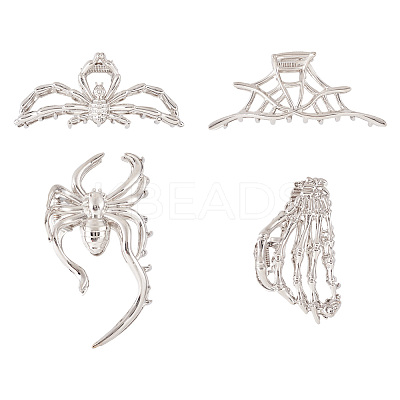 4Pcs 4 Style Halloween Alloy Claw Hair Clips for Women Girls AJEW-TA0001-90-1