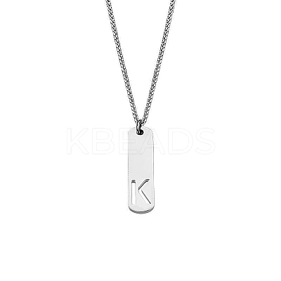 304 Stainless Steel Rectangle with Laser Cut Initial Pendant Necklaces FS-WG71FEF-15-1