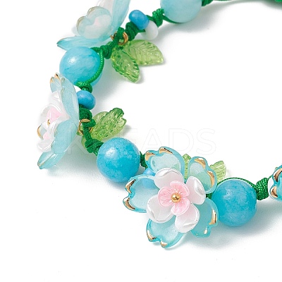 Floral Acrylic Beads Braided Bead Bracelets for Women BJEW-MZ00184-03-1