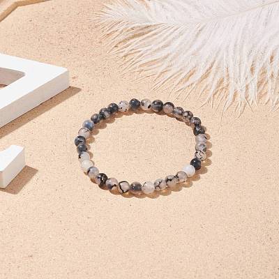 Natural Agate Round Beaded Stretch Bracelet BJEW-JB08614-03-1