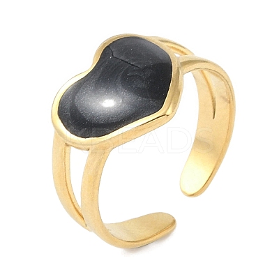 Ion Plating(IP) 304 Stainless Steel Enamel Heart Cuff Finger Rings RJEW-L107-059G-02-1