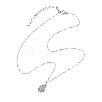 Teardrop Faceted Natural Mixed Stone Pendant 304 Stainless Steel Cable Chain Necklaces for Women NJEW-JN05288-1