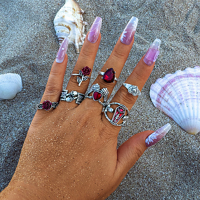 Halloween Theme Alloy and Resin Rhinestone Rings Sets FS-WG25DD8-11-1