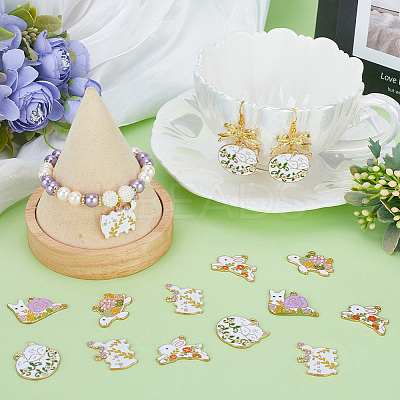 20Pcs 5 Style Golden Plated Alloy Enamel Pendants ENAM-SC0004-30-1