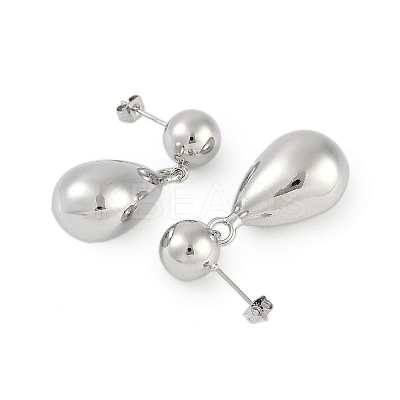 Smooth Teardrop Brass Dangle Earrings for Women EJEW-D280-02P-01-1