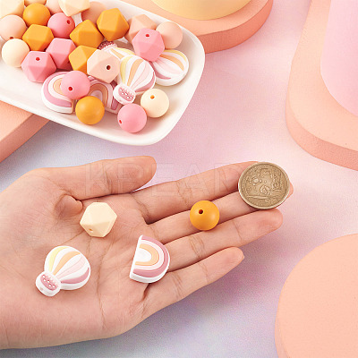 50Pcs 10 Style Food Grade Eco-Friendly Silicone Beads SIL-BT0001-03-1