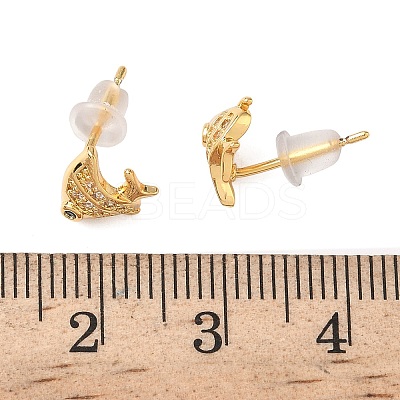 Brass Micro Pave Cubic Zirconia Fish Stud Earrings EJEW-D337-01G-1