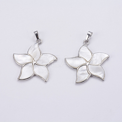 Natural White Shell Mother of Pearl Shell Pendants SSHEL-L008-24B-1