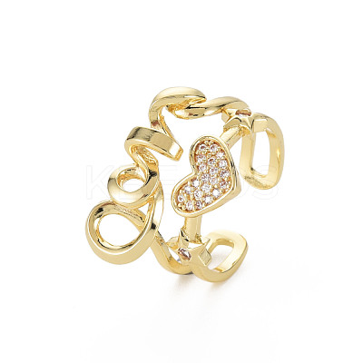 Clear Cubic Zirconia Heart Cuff Ring RJEW-N035-085-NF-1