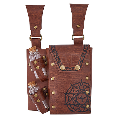 Rectangle PU Leather Medieval Waist Belt Bag with 2Pcs Glass Potion Bottles AJEW-WH0752-297B-1