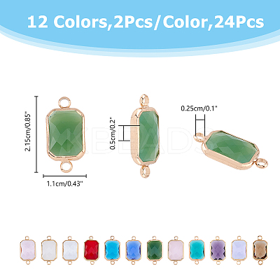 24Pcs 12 Colors Alloy Faceted Glass Connector Charms FIND-FI0001-08B-1