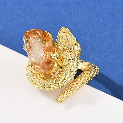 Snake Natural Yellow Quartz Open Cuff Rings RJEW-K286-10G-01-1